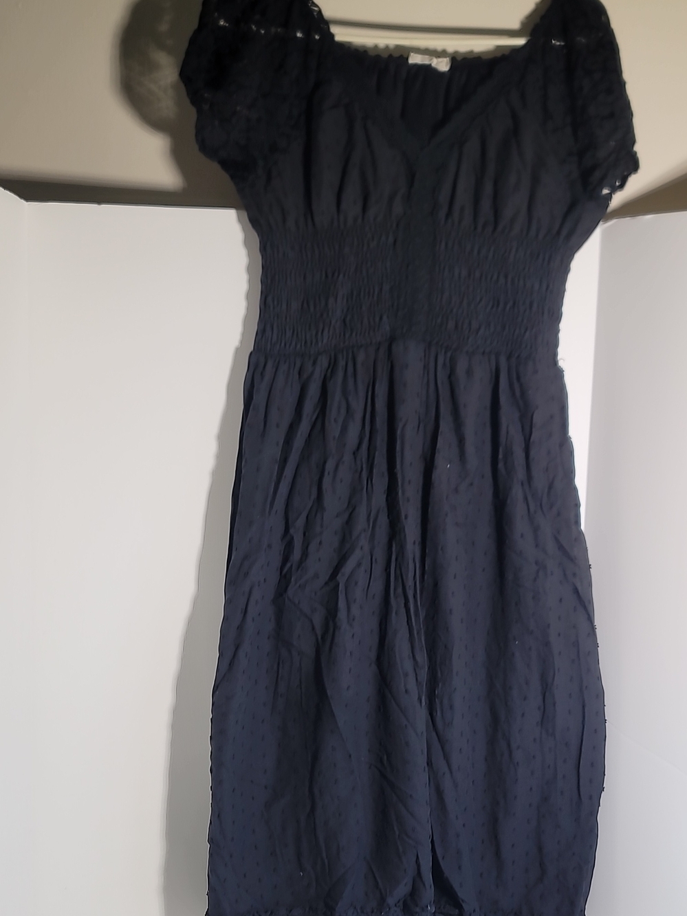 Navy Smocked Waist Midi Dress - Women